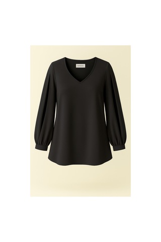 Hanezza V Yaka Kol Üstü Detaylı Bluz Siyah - 4225825 Siyah