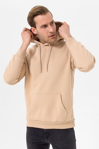 Süvari Oversize Geniş Kesim Pamuklu Yumuşak Dokulu Içi Polarlı Basic Kapüşonlu Sweatshirt Krem