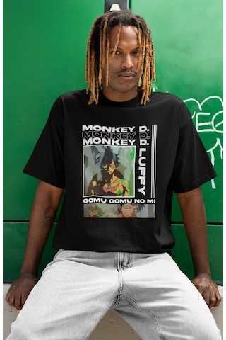 Monkey D. Luffy One Piece Baskılı Unisex Oversize Anime Karakter Siyah