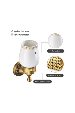 Monyee Duvar Tipi Antika Bronz Banyo Rafı - Çelik Malzeme, Taşlı Desen, Geniş Kapasite, Kolay Kurulum Beyaz