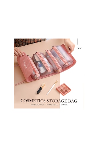 4'lü Kadın Kozmetik Çantası, Fermuarlı, Ayrılabilir, Katlanabilir, Makyaj Fırça Çantası 6