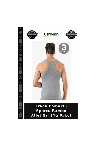 Carlburn Özel Üretim Erkek Pamuklu Sporcu Rambo Atlet Gri 3'lü Paket Sen Günlük Kombinler