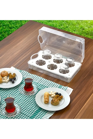 Pratic Çay Bardağı Taşıma Organizeri - 6 Bardak Kapasiteli Şeffaf