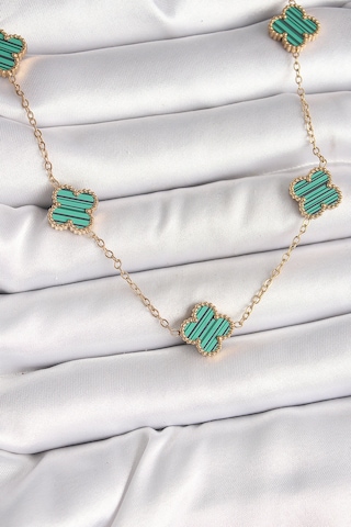 316l Çelik Gold Renk Zincir Yeşil Yonca Model Kadın Kolye Eb-bko9 Çok Renkli