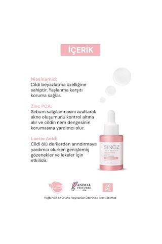 Sinoz Gözenek Sıkılaştırıcı Sebum Sivilce Serum Niacinamide 10% + Zinc Pca 1% 30 ML