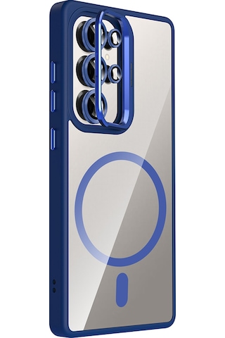Adige Samsung Galaxy Uyumlu S25 Ultra Kılıf Etro Standlı + Kamera Lens Koruyucu Lacivert