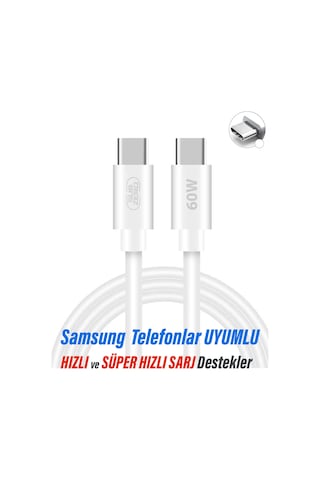 Diğer - Beyaz - Samsung Uyumlu A53 A54 A55 A56 A57 Hızlı Şarj Kablosu Type-c - Type-c Şarj Kablosu 60w