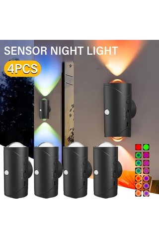 Fastbuy 4 Adet Hareket Sensörlü Akıllı Şarj Edilebilir Rgb Gradyan Duvar Işığı, İç Mekan Aydınlatması