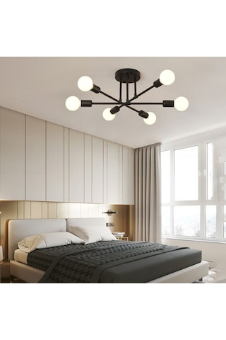 Neoglint Tavan Lambası 6 Işıklı Modern Metal Avize Siyah Siyah