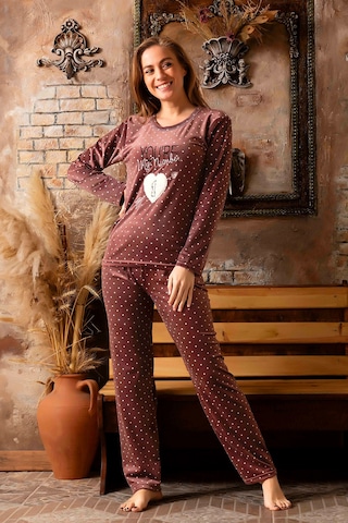 Nisanca Kışlık Kadın Kadife Pijama Takımı - Süper Soft Serisi Kahve