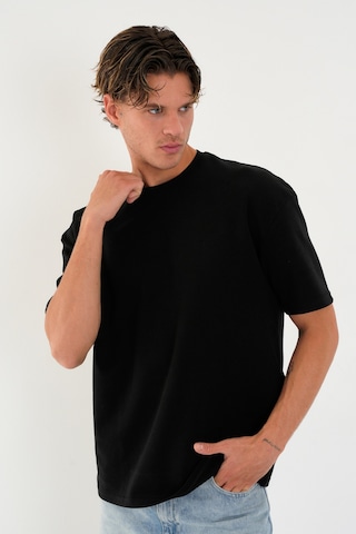Blank Unisex Oversize Geniş Kesim Tişört %100 Pamuk Kalın Dokulu Bisiklet Yaka T-shirt Siyah