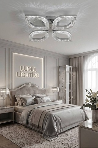 Lumia Lighting Yonca Model Siyah Kumandalı 5"li Ledli 3 Renk Modu Kristal Salon Mutfak Yatak Çocuk Odası Led Avize Gümüş