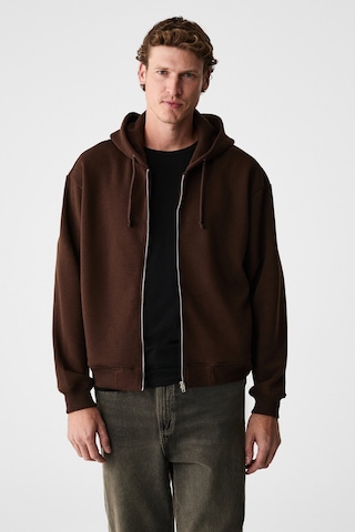 Grimelange Ashby Erkek Kapüşonlu Fermuarlı Cepli Kordonlu Boxy Kalıp Acı Kahve Sweatshirt Acı Kahverengi