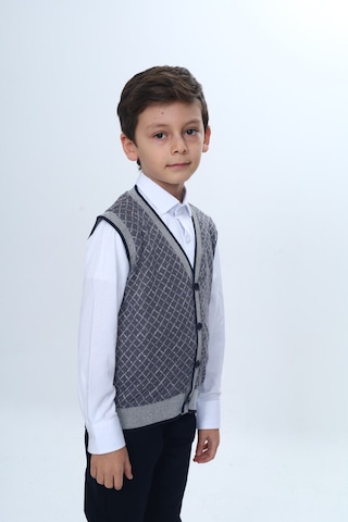 Toontoy Kids Toontoy Erkek Çocuk V Yaka Düğmeli Triko Yelek - Diagonal Desenli Antrasit