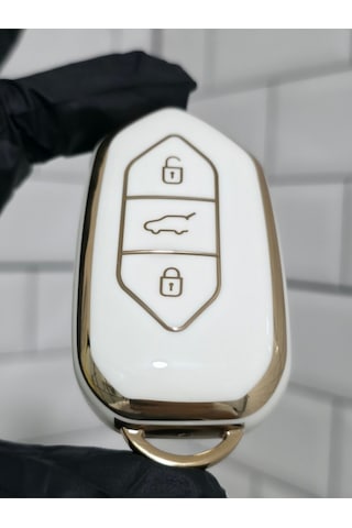Gma Keys Togg T10x T10f 3 Tuşlu Smart Nano Koruma Anahtar Kılıfı Beyaz Gold Altın Renk Yüksek Kalite