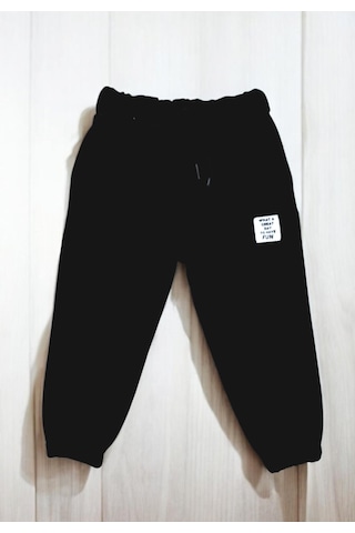 Fun Paçası Lastikli Kışlık Çocuk Eşofman Alt Siyah