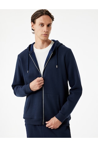 Koton Uzun Kollu Fermuarlı Cep Detaylı Kapüşonlu Oversize Spor Sweatshirt Lacivert 6wam70023nk Lacivert