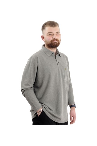 Mode Xl Büyük Beden Erkek Sweatshirt Polo Yaka Uzun Kol Waffle 23449 Haki Haki