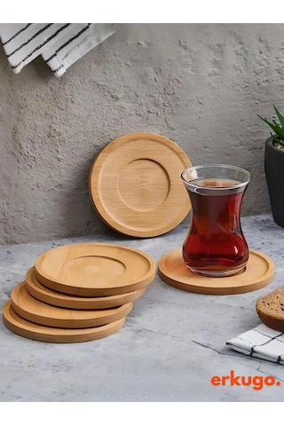 6 Adet Yuvarlak Bambu Çay Tabağı, Bardak Altlığı, Fincan Tabağı Bambu