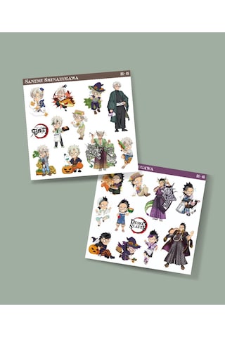 Demon Slayer Genya -sanemi Shinazugawa 2 Li Set Anime Sticker Çıkartma Kimetsu No Yaiba-parlak Kağıt Mor