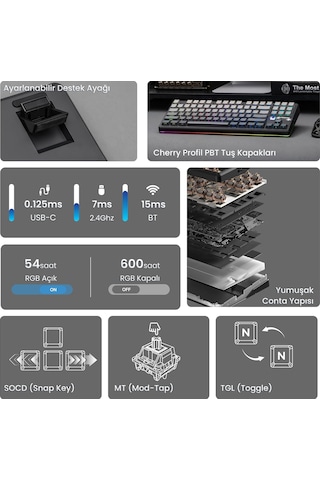 Aula F87 Pro V2 Mekanik Rgb Tkl Graywood V4 Switch Kablosuz Makrolu Hot Swap Klavye Gradyan Gri