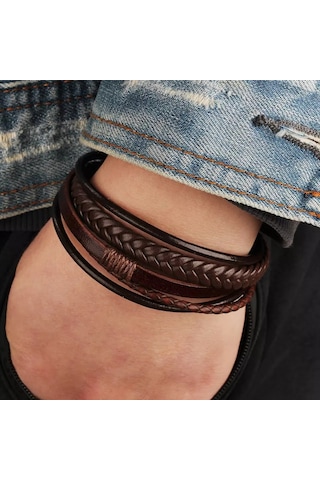 Erkek Hakiki Deri Bileklik Kahverengi Çelik Toka Bileklik Db5027 Kahverengi