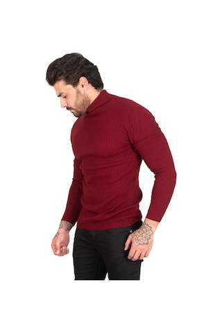 Deepsea Erkek Bordo Balıkçı Yaka Örme Kazak 2100015 Bordo