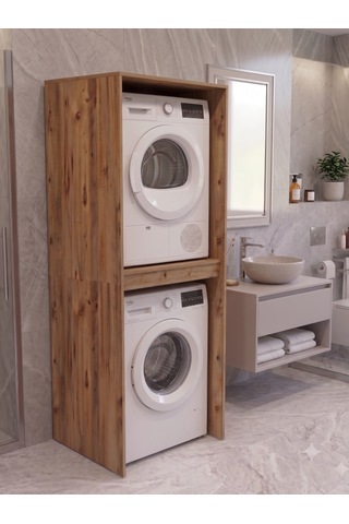 Netto Çamaşır & Kurutma Makine Dolabı Çok Amaçlı Dolap Banyo Dolabı Atlantik Çam