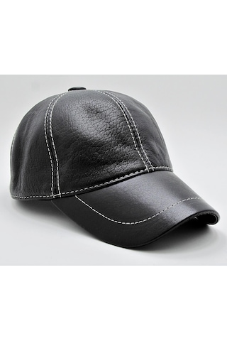 Takı Dükkanı Siyah Deri Beyzbol Cap Erkek Şapka Unisex Model Cp228