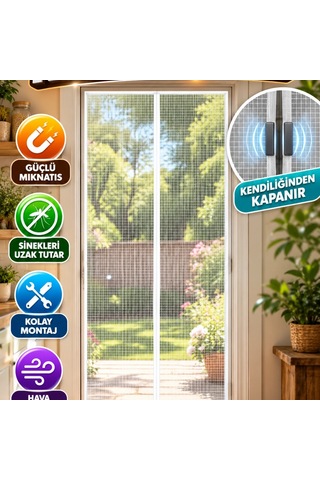 105x210 Cm Mıknatıslı Kapı Sineklik Tülü Çift Taraflı Bantlı Kendiliğinden Kapanan