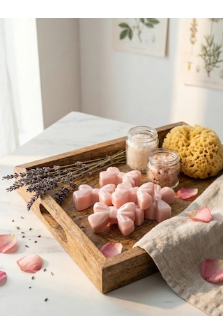 12 Adet Açık Pembe Simli Fiyonk Desenli Vegan Buhurdanlık Soya Mumu Açık Pembe