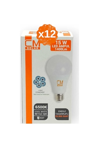 12 Adet - 15w Led Beyaz Işık Ampul E27 Duylu