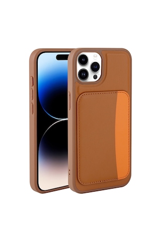 Zore Apple iPhone Uyumlu 15 Pro Max Kılıf Kartlıklı Zore X-kart Silikon Kapak - Kahverengi