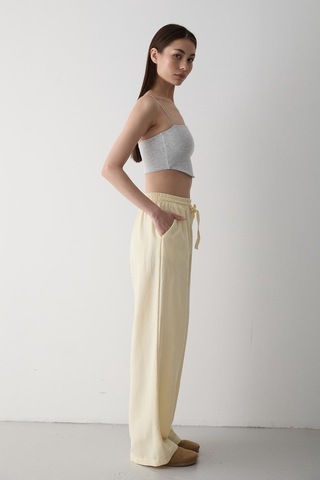 Sarı Beli Lastikli Bol Paça Pantolon Sarı