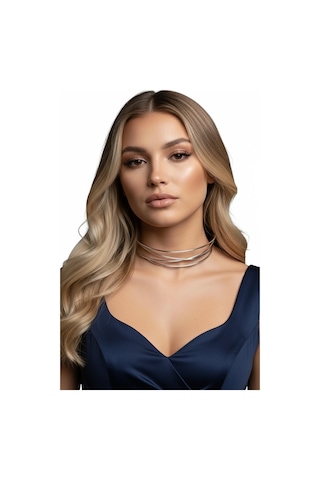 Caş Dekorasyon Gümüş Renk Metal Choker Kolye Gümüş