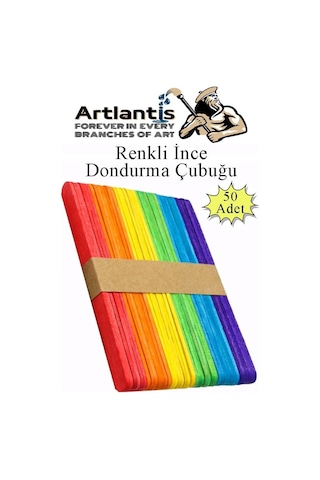 Renkli Dar Dil Çubuğu 50 Adet Ahşap Dondurma Çubuğu Renkli Maket Hobi Okul Proje Tasarım