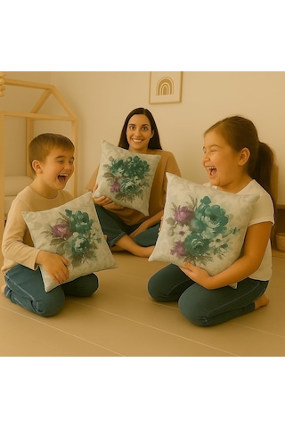 Dijital Baskı Bitki Ve Yaprak Desenli Dekoratif Yastık Kılıfı 45x45 Cm Fermuarlı, Yıkanabilir, Modern Doğal Diğer
