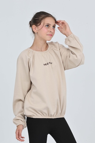 Toontoy Kız Çocuk Pretty Baskılı Sweatshirt Bej