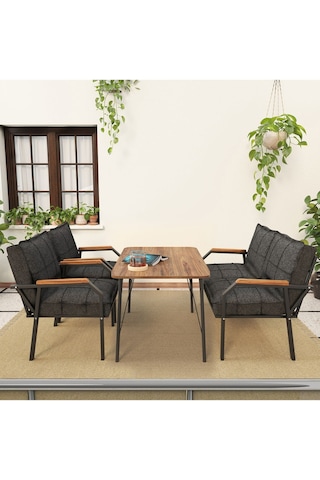 Mygusi Hayal Balkon, Bahçe, Cafe, Teras - Metal Kanepe Koltuk Takımı - 2+1+1 Masali Antrasit