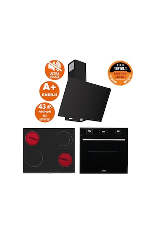 Afm Tech Ve Ferre Ivon Sessiz Vitro Elektrikli Siyah D077-SA + MS263 + FM7700 Ankastre Set