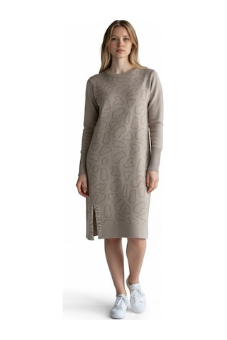 Kadın Önü Desenli Etek Yan Ucu Boncuklu Düşük Kol Tunik Krem