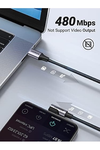 2.0 A, 60 W Usb-c & Usb-c, 90 Derece Şarj Ve Data Kablosu, 1 Metre, Acbugn50123a