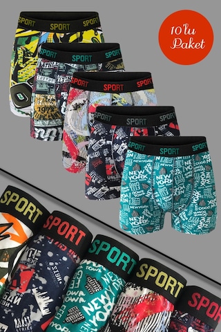 Erkek Desenli Premium Penye Pamuklu Likralı Boxer - 10'lu Set Vk-10'lu Desenli Set