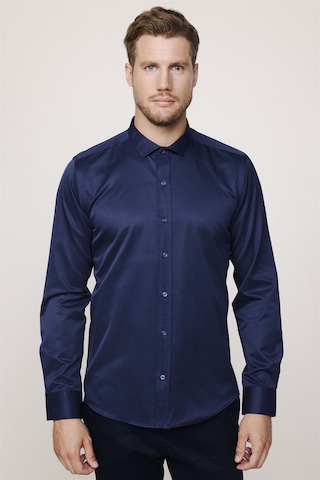 Tudors Modern Slim Fit Düz Saten Pamuklu Erkek Lacivert Gömlek-27728-lacivert Lacivert