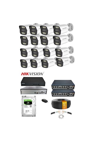 16'lı 5mp Poe Ip Kamera Seti Hikvision Nvr Ses Kayıtlı 500gb Hdd Metal Kasa 3.6mm İç/dış Ortam Gece Görüş Mobil İzleme