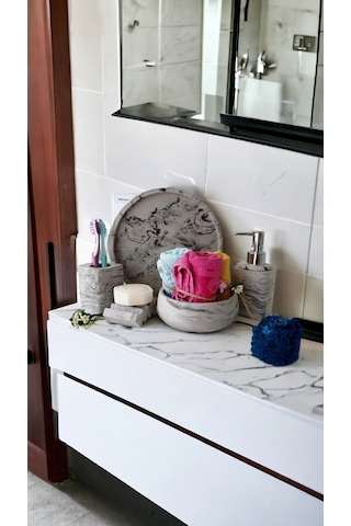 Mermer Desen Antrasit Serisi Beton Banyo Seti Gri