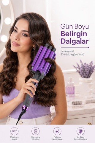 Shd 1701 Dijital Su Dalgası Saç Maşası Lcd Ekranlı 3 Lü Seramik 25 Mm Saç Şekillendirici