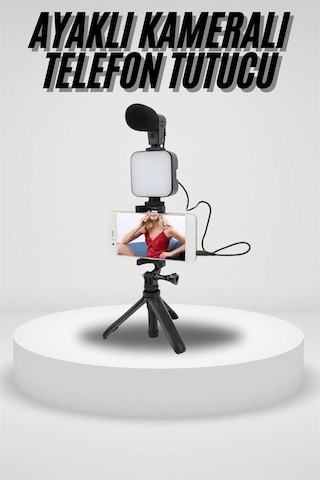 Akıllı - 130 - Telefon Vlog Kiti Tripod Mini Mikrofonlu - Csmo-tex - Telefon Tutucu