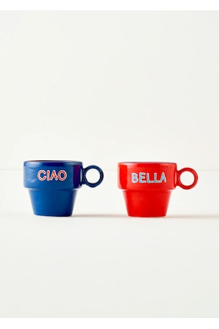 Bella Maison Line Espresso 2'li Seti Mavi-kırmızı 105 Cc Kahverengi