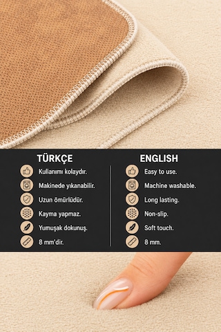 2 Li Banyo Paspası Halısı Seti Kaymaz Tabanlı Yıkanabilir Klozet Takımı Bej